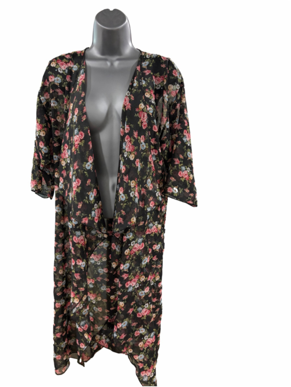 55. Women's LulaRoe Floral Print Chiffon Kimono Cardigan Black Pink Size small